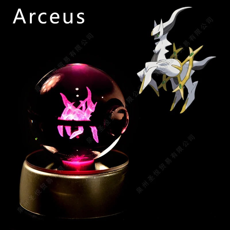 Pokemon Crystal Ball 3D Pikachu Gengar Mewtwo Night Light Lamp Pokeball 3D Glass Pokemon Crystal Ball Statue Kids Birthday Gift