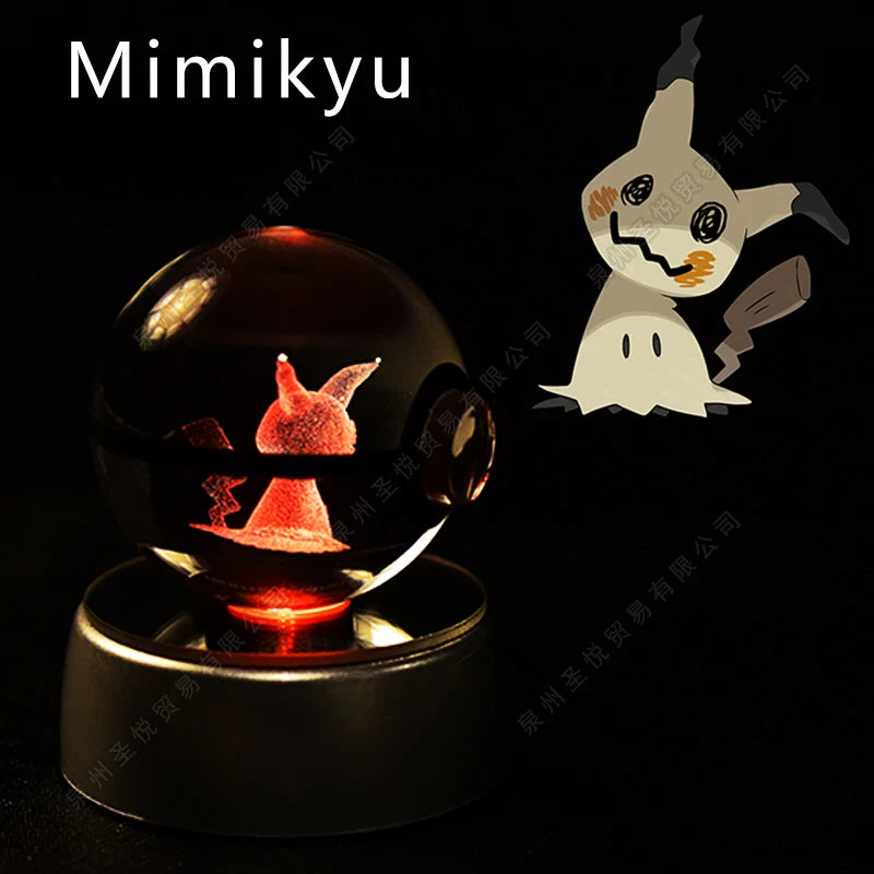 Pokemon Crystal Ball 3D Pikachu Gengar Mewtwo Night Light Lamp Pokeball 3D Glass Pokemon Crystal Ball Statue Kids Birthday Gift