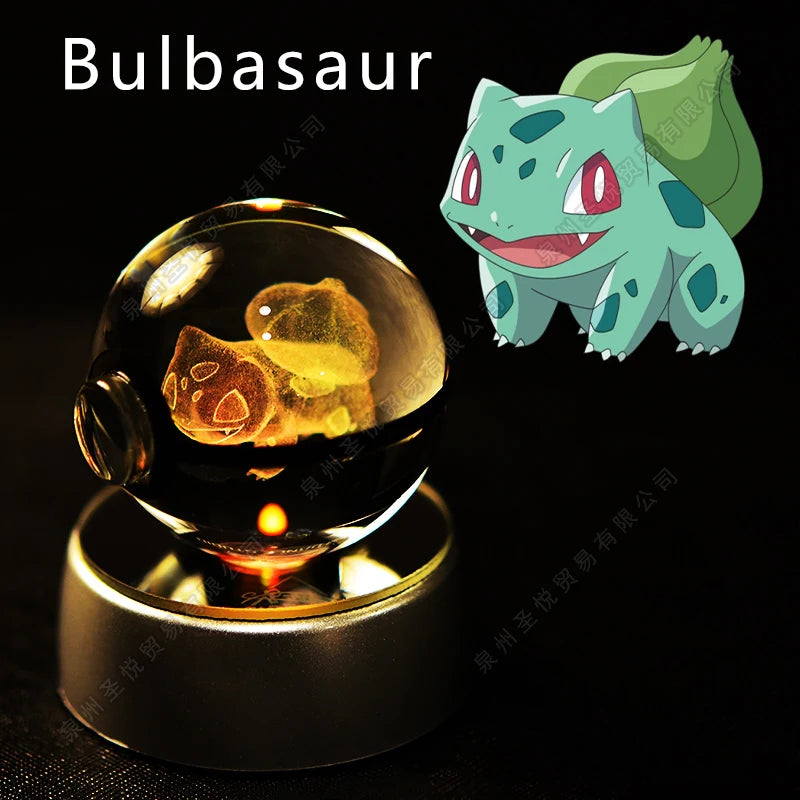 Pokemon Crystal Ball 3D Pikachu Gengar Mewtwo Night Light Lamp Pokeball 3D Glass Pokemon Crystal Ball Statue Kids Birthday Gift