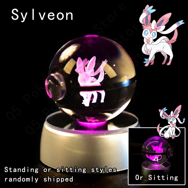 Pokemon Crystal Ball 3D Pikachu Gengar Mewtwo Night Light Lamp Pokeball 3D Glass Pokemon Crystal Ball Statue Kids Birthday Gift