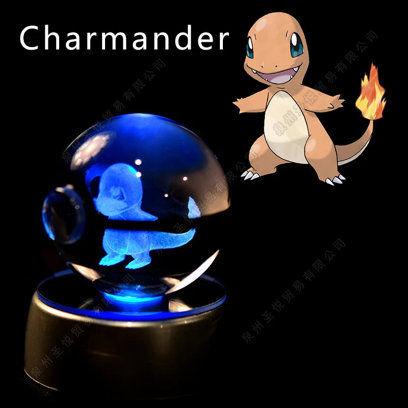 Pokemon Crystal Ball 3D Pikachu Gengar Mewtwo Night Light Lamp Pokeball 3D Glass Pokemon Crystal Ball Statue Kids Birthday Gift