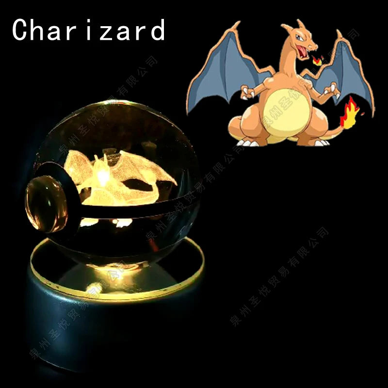 Pokemon Crystal Ball 3D Pikachu Gengar Mewtwo Night Light Lamp Pokeball 3D Glass Pokemon Crystal Ball Statue Kids Birthday Gift
