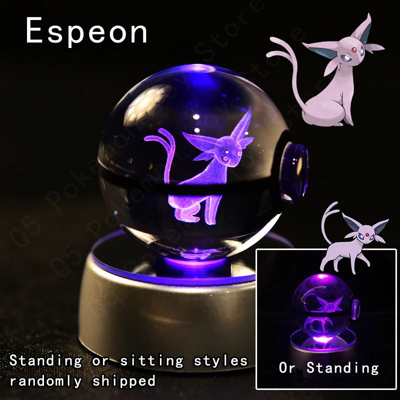 Pokemon Crystal Ball 3D Pikachu Gengar Mewtwo Night Light Lamp Pokeball 3D Glass Pokemon Crystal Ball Statue Kids Birthday Gift