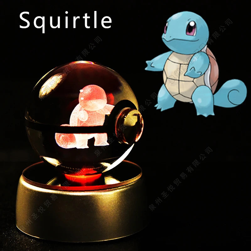 Pokemon Crystal Ball 3D Pikachu Gengar Mewtwo Night Light Lamp Pokeball 3D Glass Pokemon Crystal Ball Statue Kids Birthday Gift
